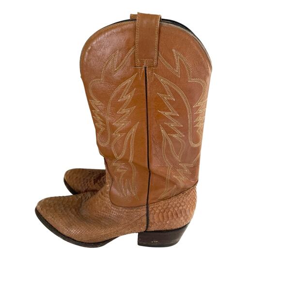 VTG Cat\'s Paw Cowboy Boots Orange Tan Leather Men\'s Size 9 Western Snakeskin main image 4